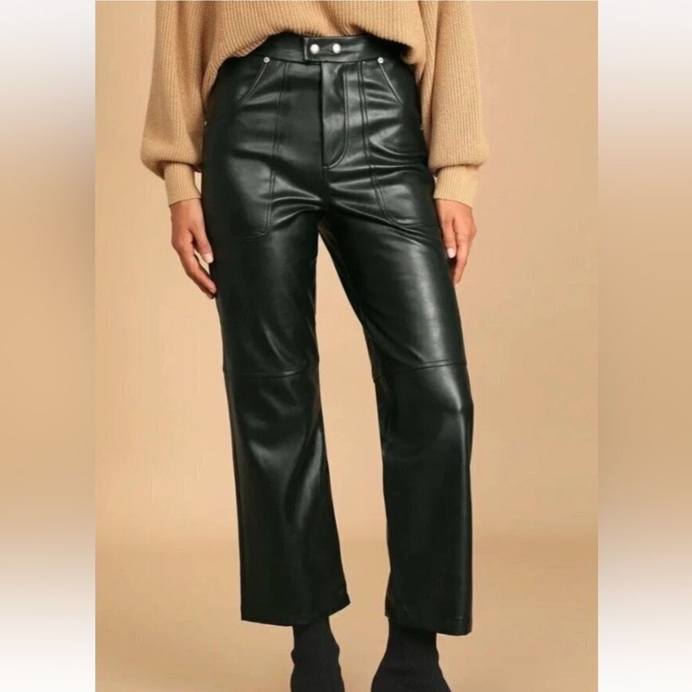 Blank NYC The Baxter Rib Cage Straight Leg Vegan Leather Pants Sz 29 Dark Green
